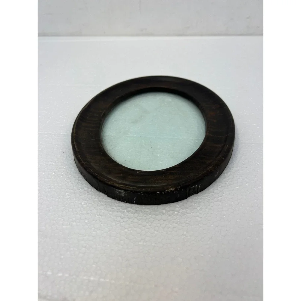 Vintage 1940s Faux Wood Tin Oval Picture Frame w Glass Round Art Deco Metal 6x8